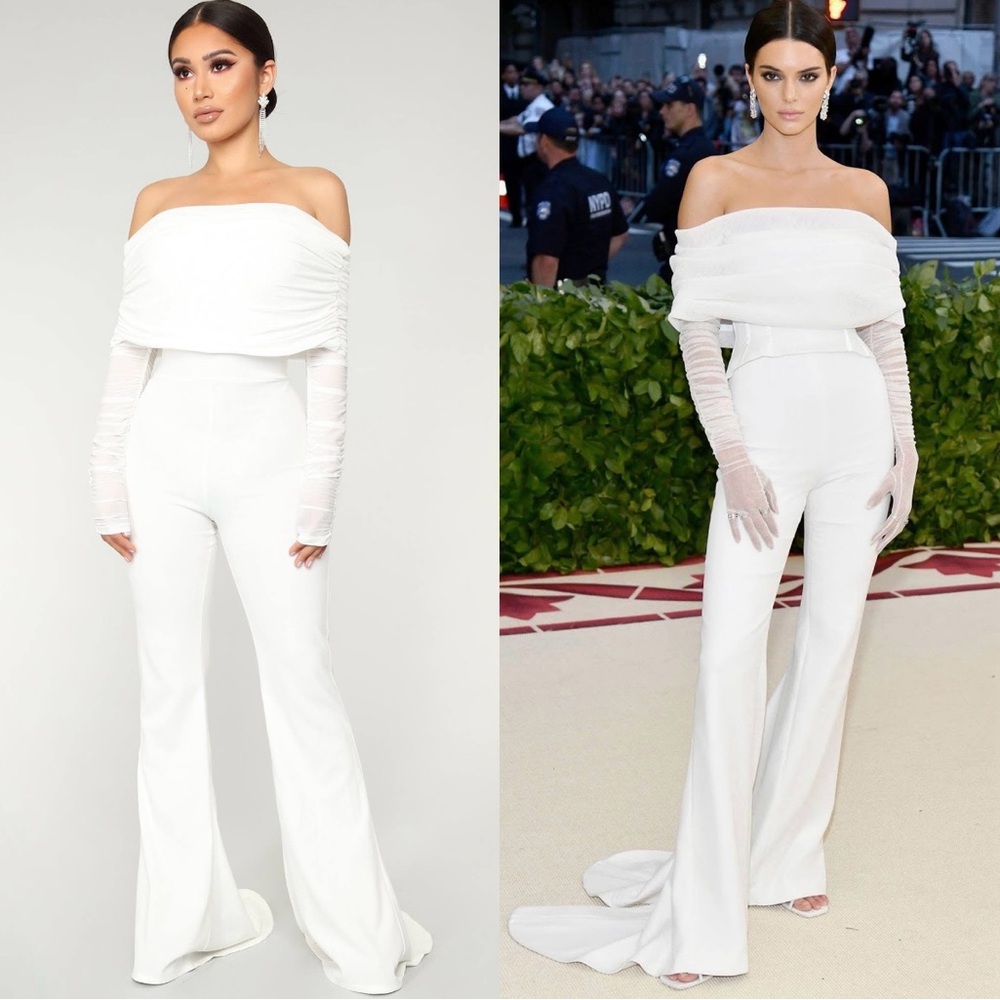 Off-Shoulder White Jumpsuit-Fashion Nova